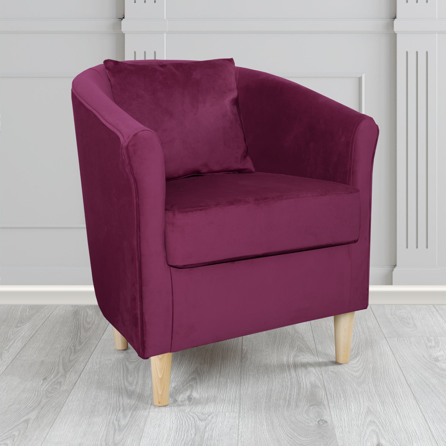 St Tropez Tub Chair with Scatter Cushion in Monaco Velvet Fabric - The Tub Chair Shop