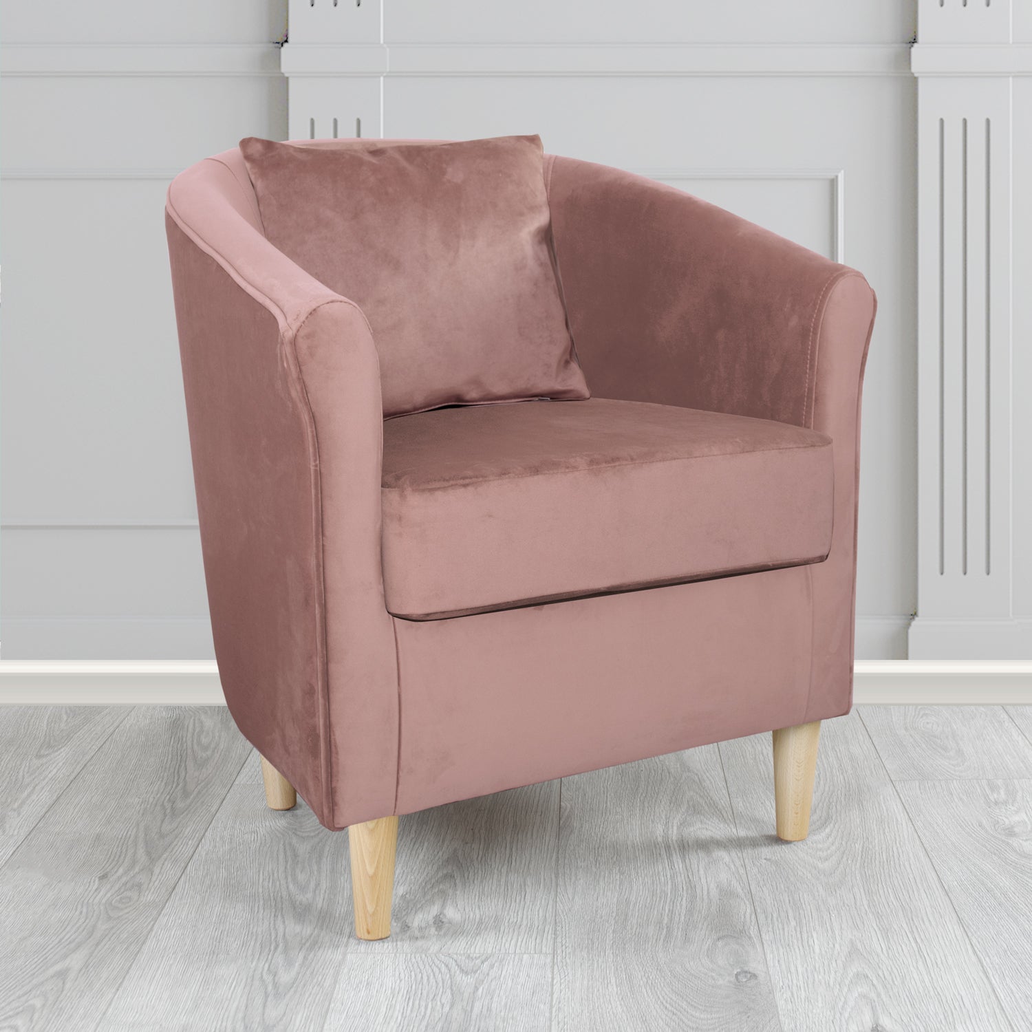 St Tropez Tub Chair with Scatter Cushion in Monaco Velvet Fabric