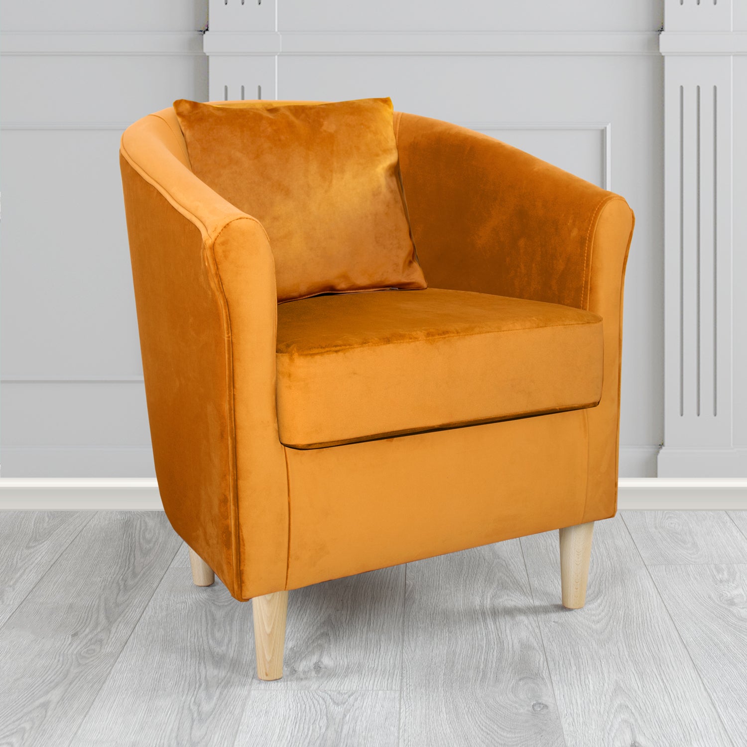St Tropez Tub Chair with Scatter Cushion in Monaco Velvet Fabric