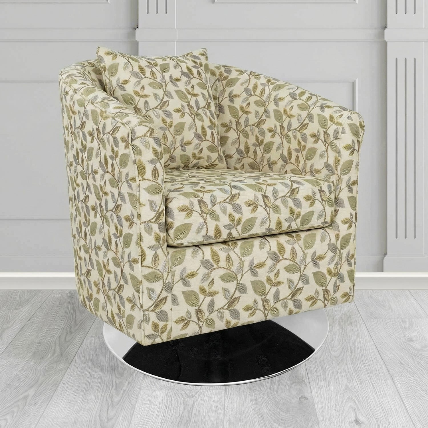 St Tropez Swivel Tub Chair in Porter and Stone Vercelli Floral Fabric with Scatter Cushion