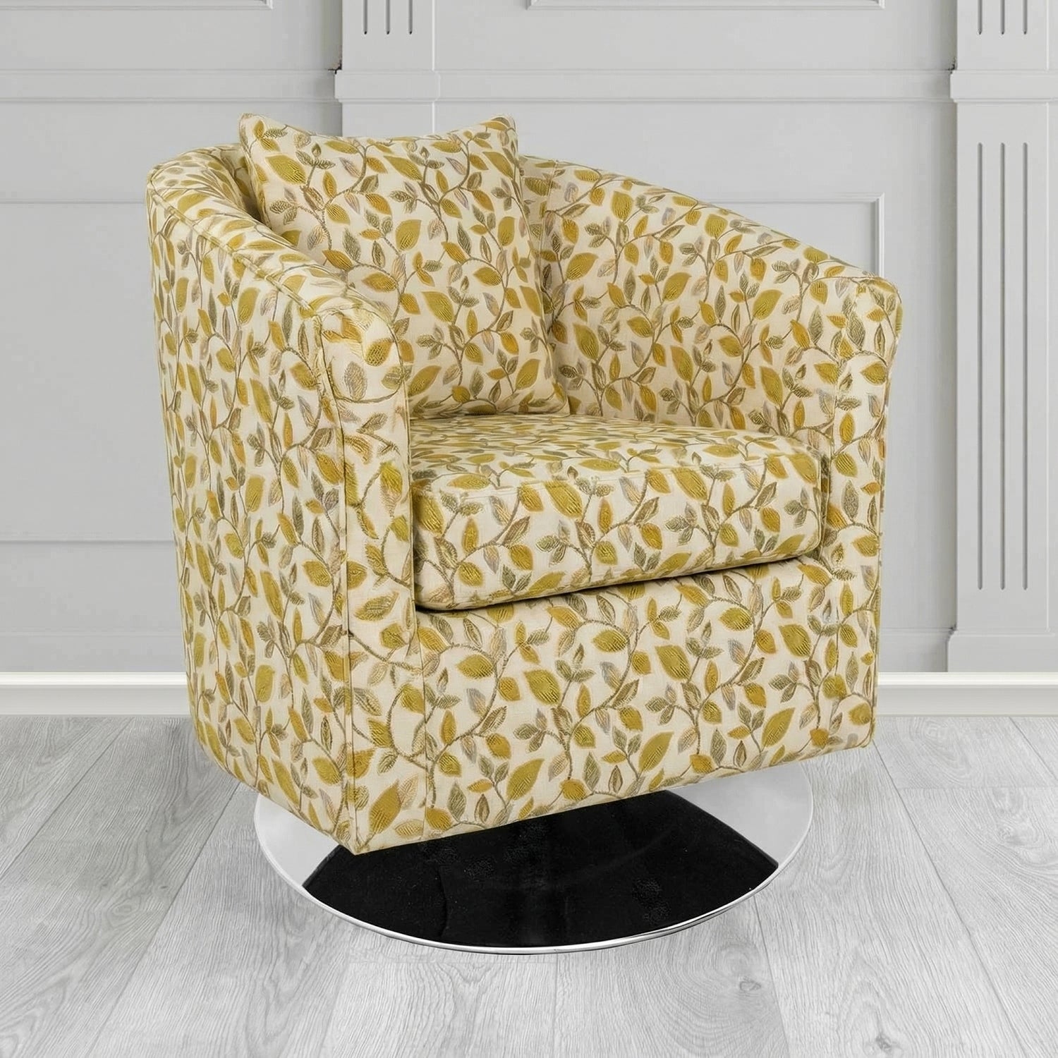 St Tropez Swivel Tub Chair in Porter and Stone Vercelli Floral Fabric with Scatter Cushion