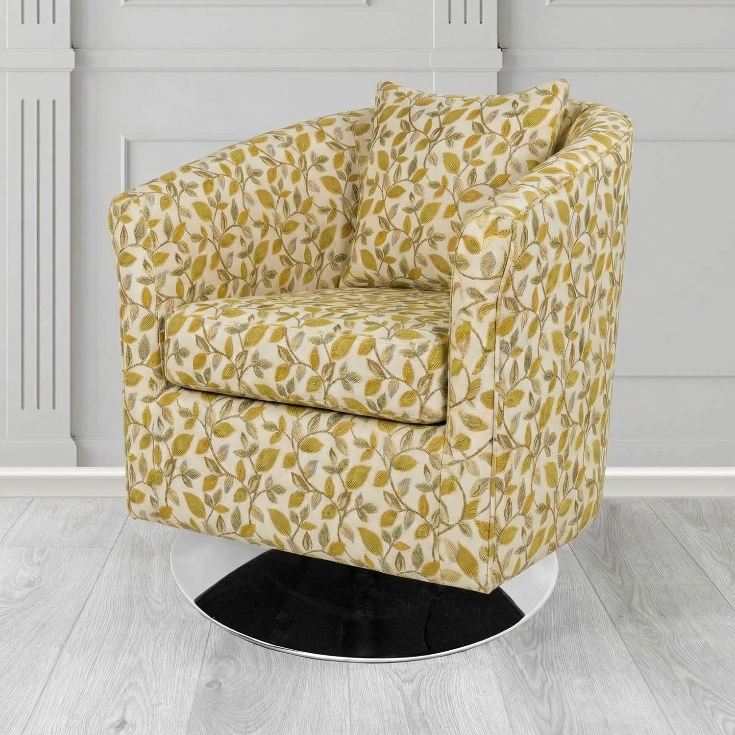 St Tropez Swivel Tub Chair in Porter and Stone Vercelli Floral Fabric with Scatter Cushion