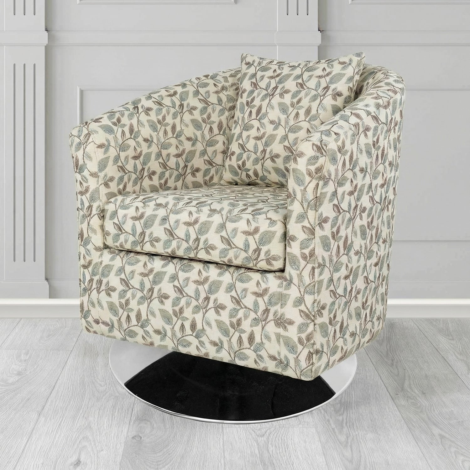 St Tropez Swivel Tub Chair in Porter and Stone Vercelli Floral Fabric with Scatter Cushion