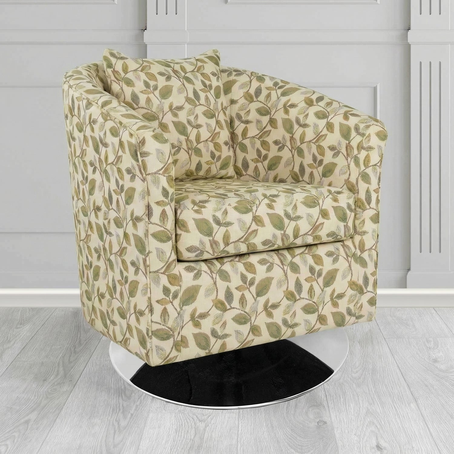 St Tropez Swivel Tub Chair in Porter and Stone Vercelli Floral Fabric with Scatter Cushion