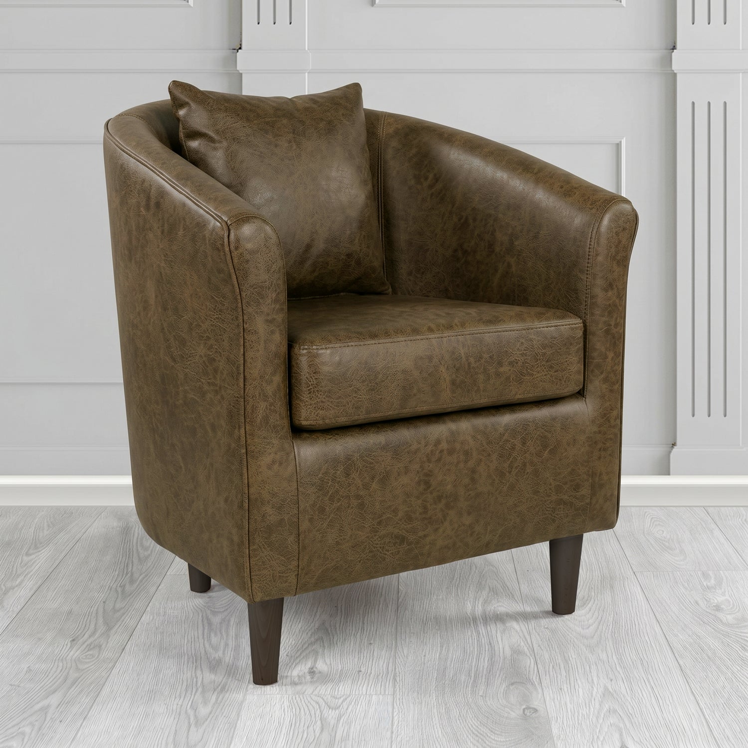 St Tropez Tub Chair in Crest Leather Saloon Semi-Aniline Crib 5 Genuine Leather with Scatter Cushion