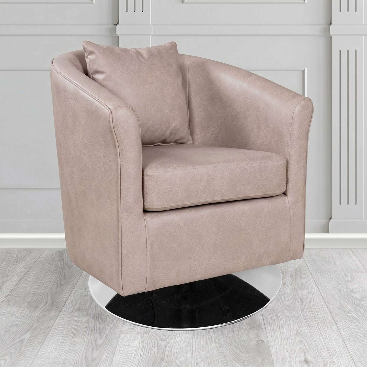 St Tropez Swivel Tub Chair in Crest Leather Saloon Semi-Aniline Crib 5 Genuine Leather with Scatter Cushion