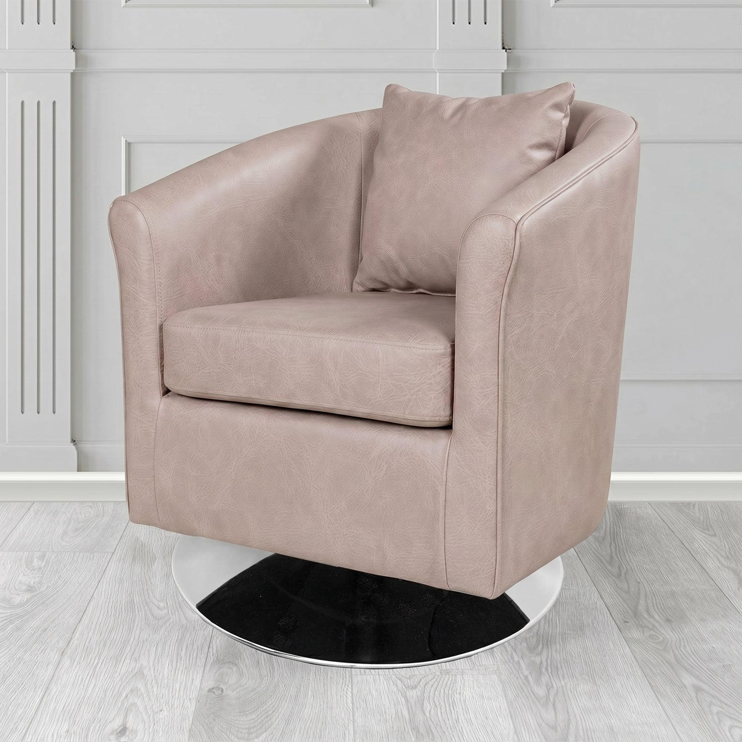 St Tropez Swivel Tub Chair in Crest Leather Saloon Semi-Aniline Crib 5 Genuine Leather with Scatter Cushion