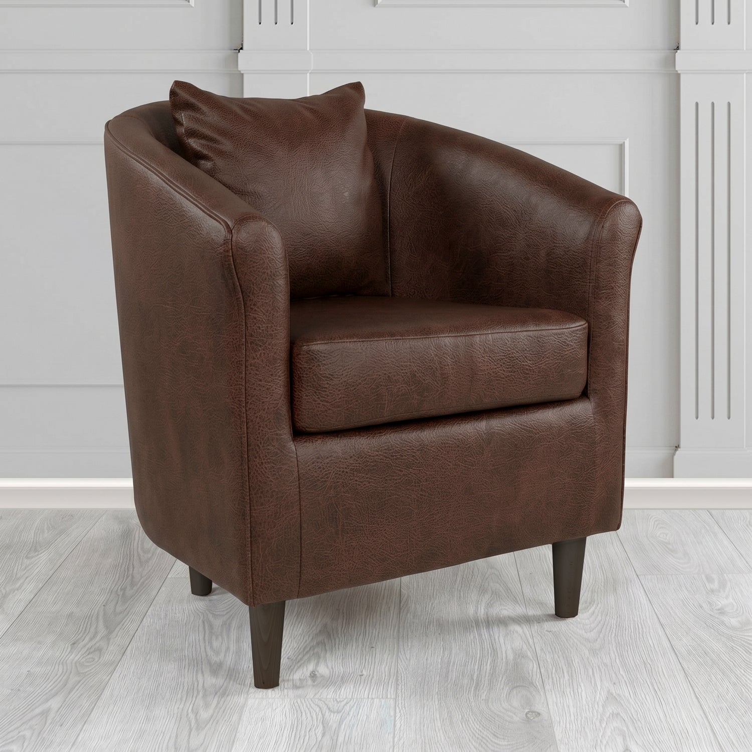 St Tropez Tub Chair in Crest Leather Saloon Semi-Aniline Crib 5 Genuine Leather with Scatter Cushion
