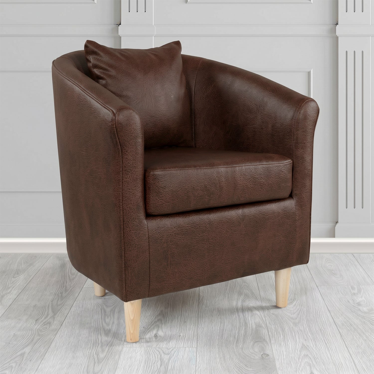 St Tropez Tub Chair in Crest Leather Saloon Semi-Aniline Crib 5 Genuine Leather with Scatter Cushion
