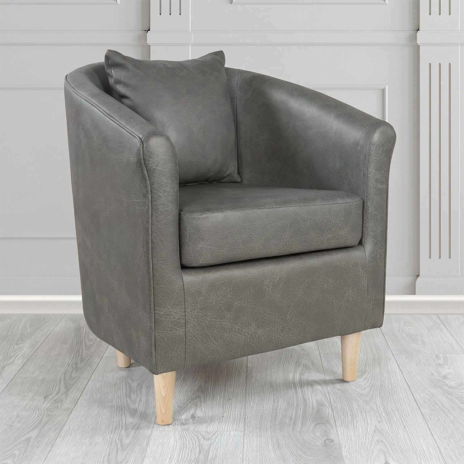 St Tropez Tub Chair in Crest Leather Saloon Semi-Aniline Crib 5 Genuine Leather with Scatter Cushion