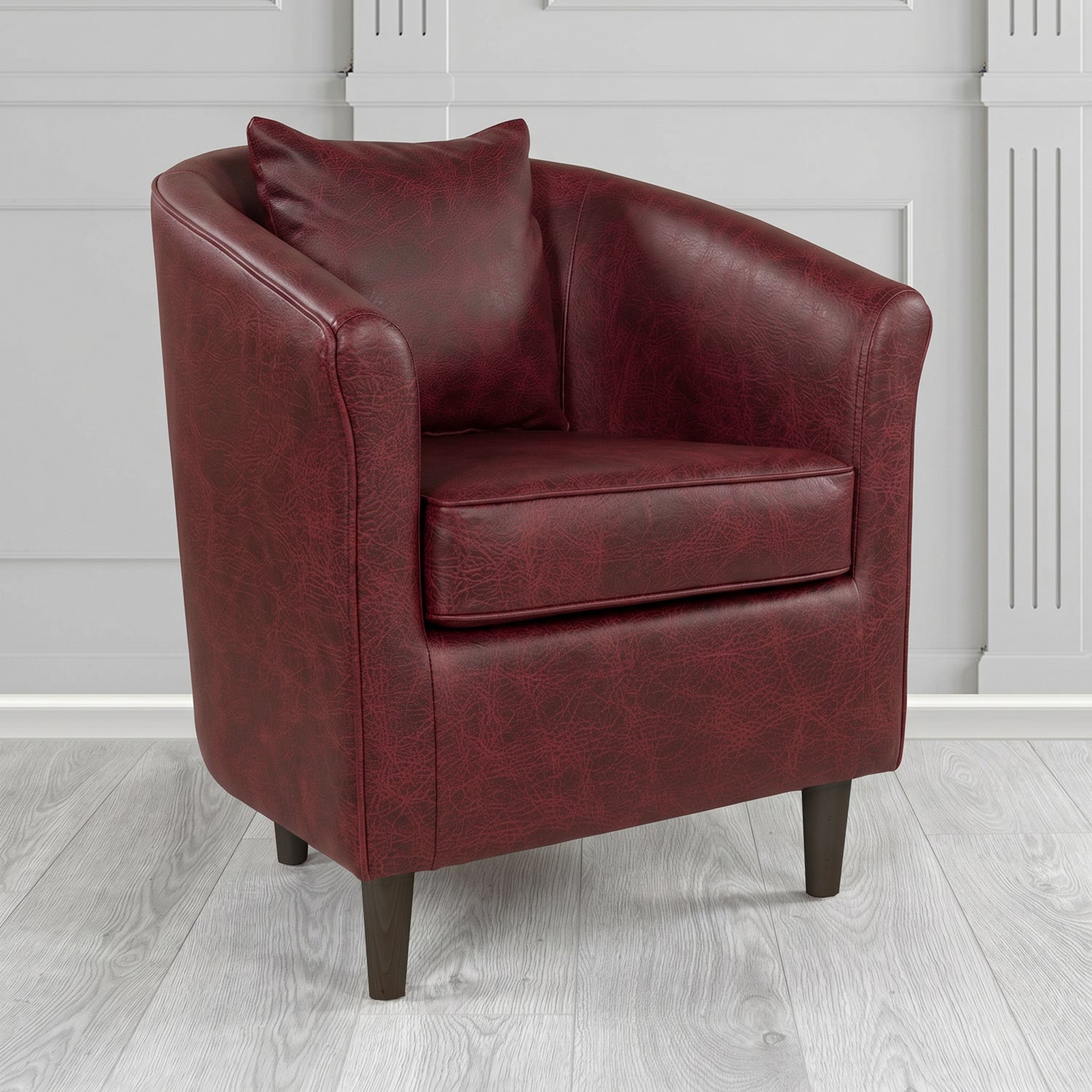 St Tropez Tub Chair in Crest Leather Saloon Semi-Aniline Crib 5 Genuine Leather with Scatter Cushion