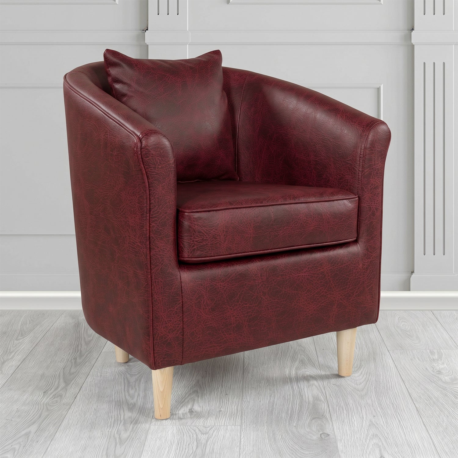 St Tropez Tub Chair in Crest Leather Saloon Semi-Aniline Crib 5 Genuine Leather with Scatter Cushion