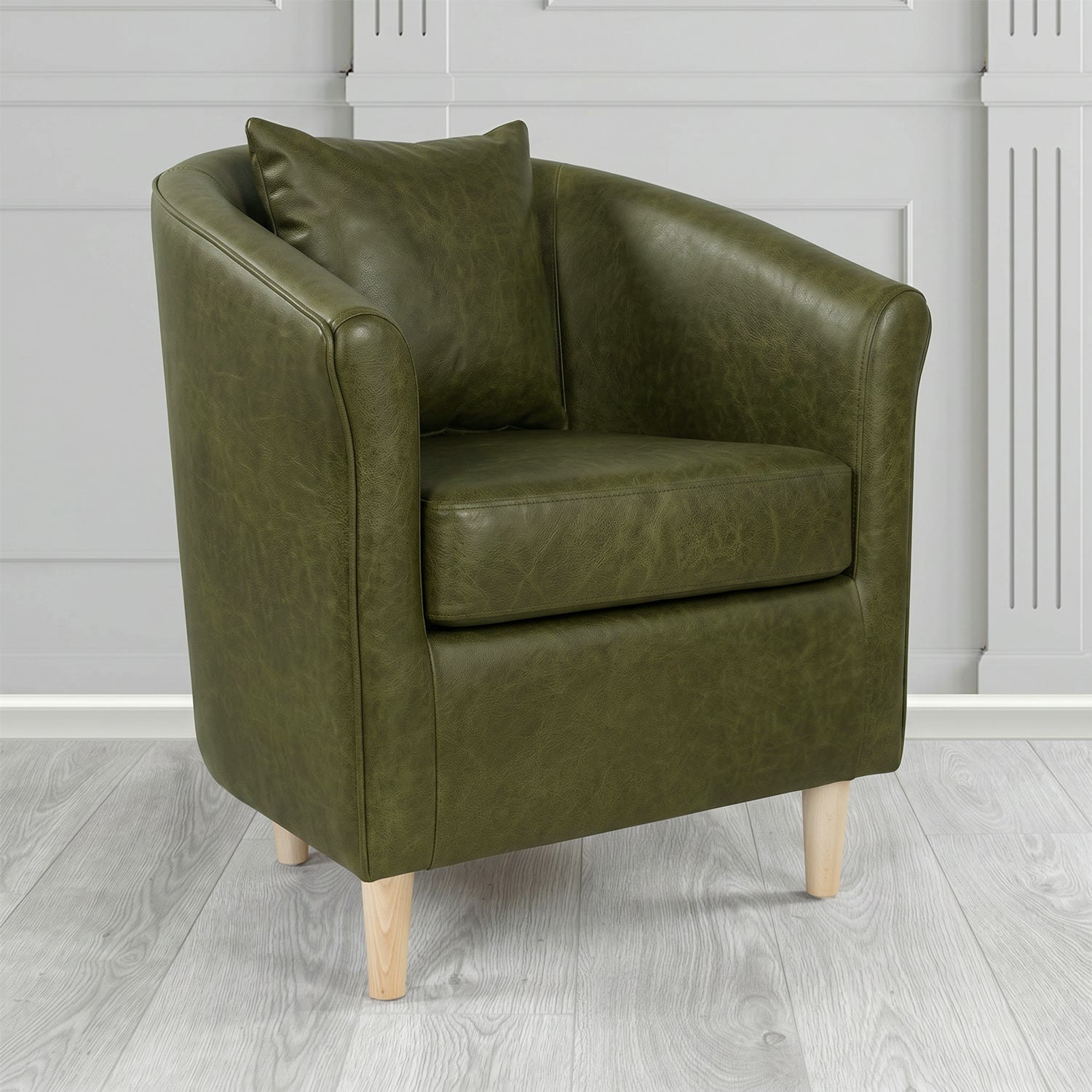 St Tropez Tub Chair in Crest Leather Saloon Semi-Aniline Crib 5 Genuine Leather with Scatter Cushion