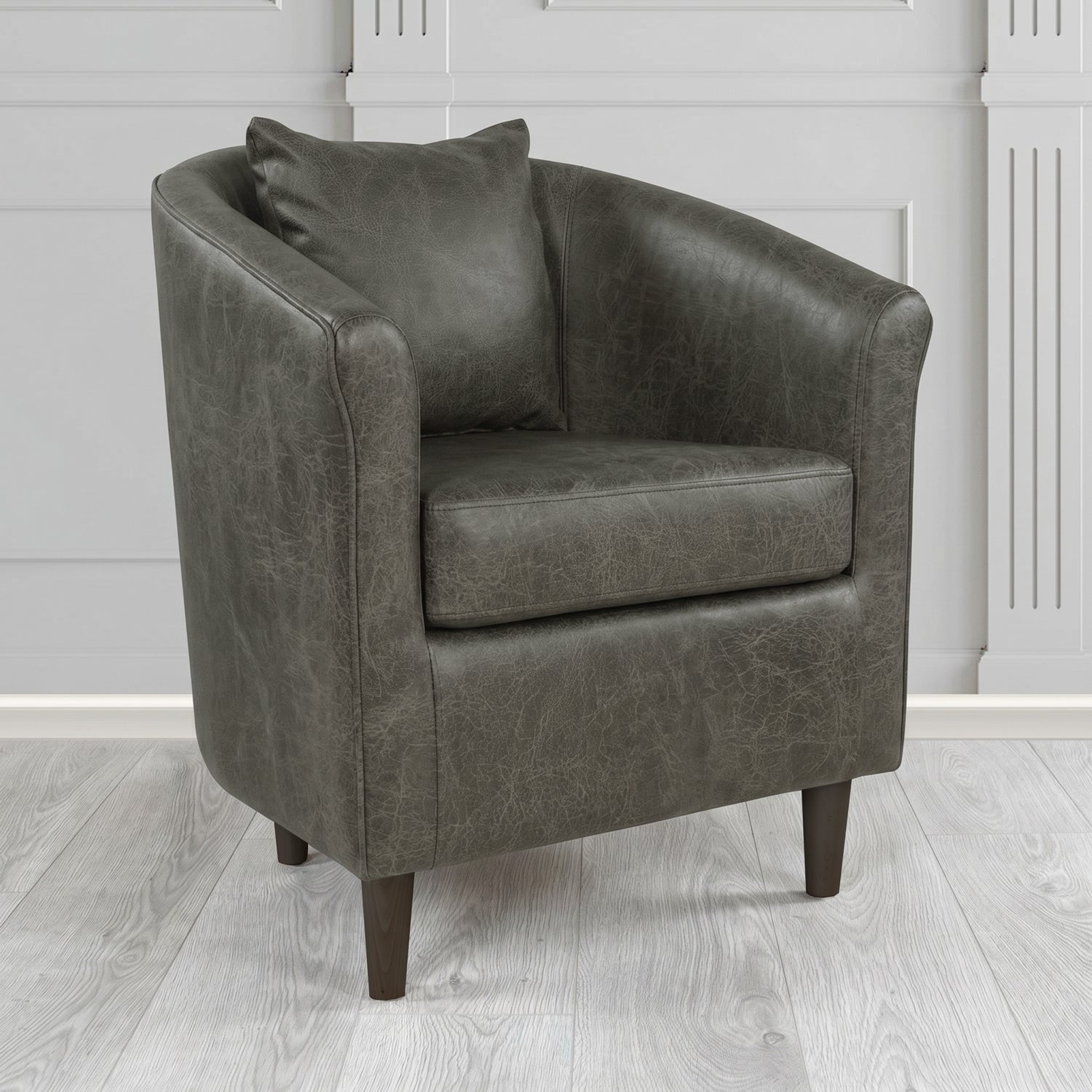 St Tropez Tub Chair in Crest Leather Saloon Semi-Aniline Crib 5 Genuine Leather with Scatter Cushion