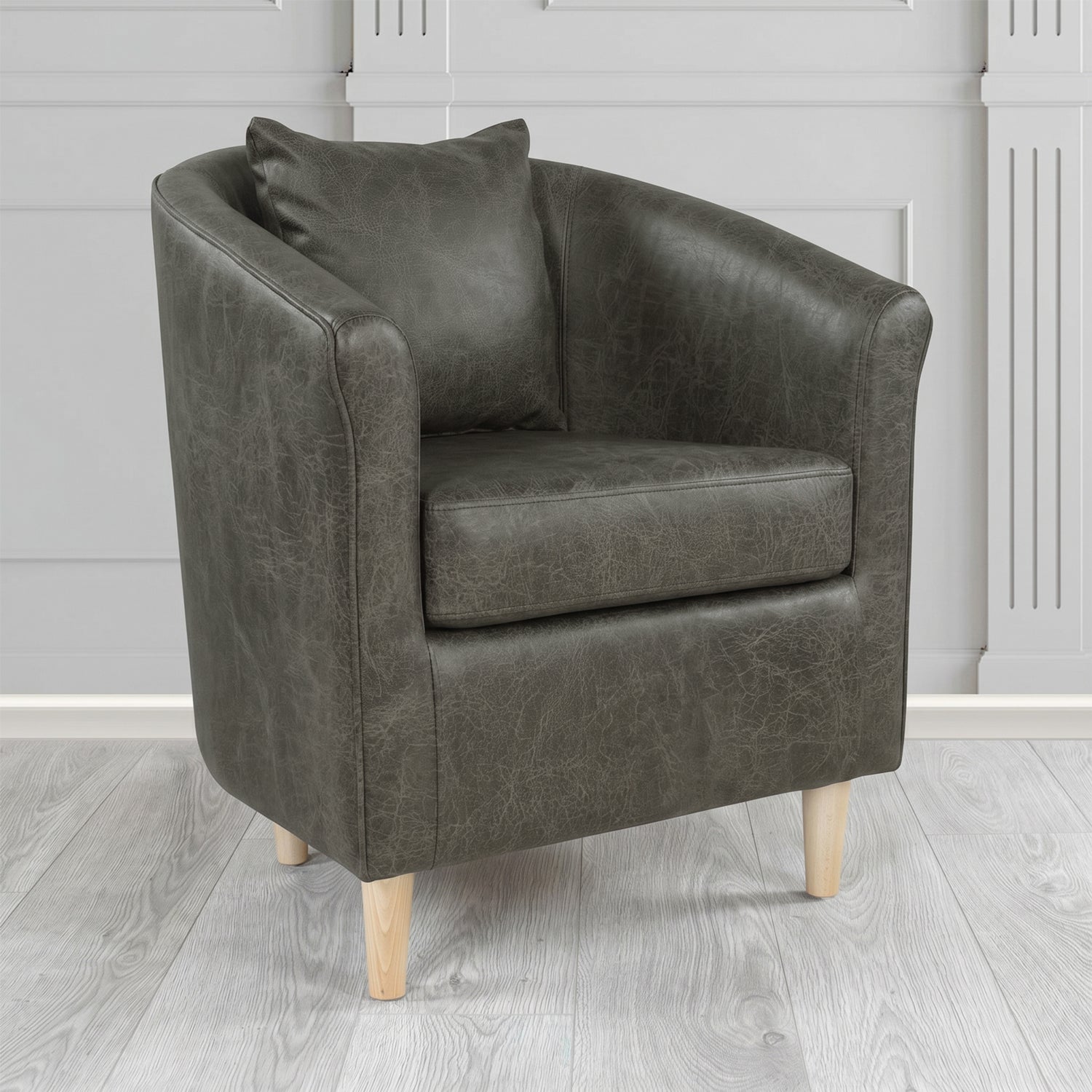 St Tropez Tub Chair in Crest Leather Saloon Semi-Aniline Crib 5 Genuine Leather with Scatter Cushion
