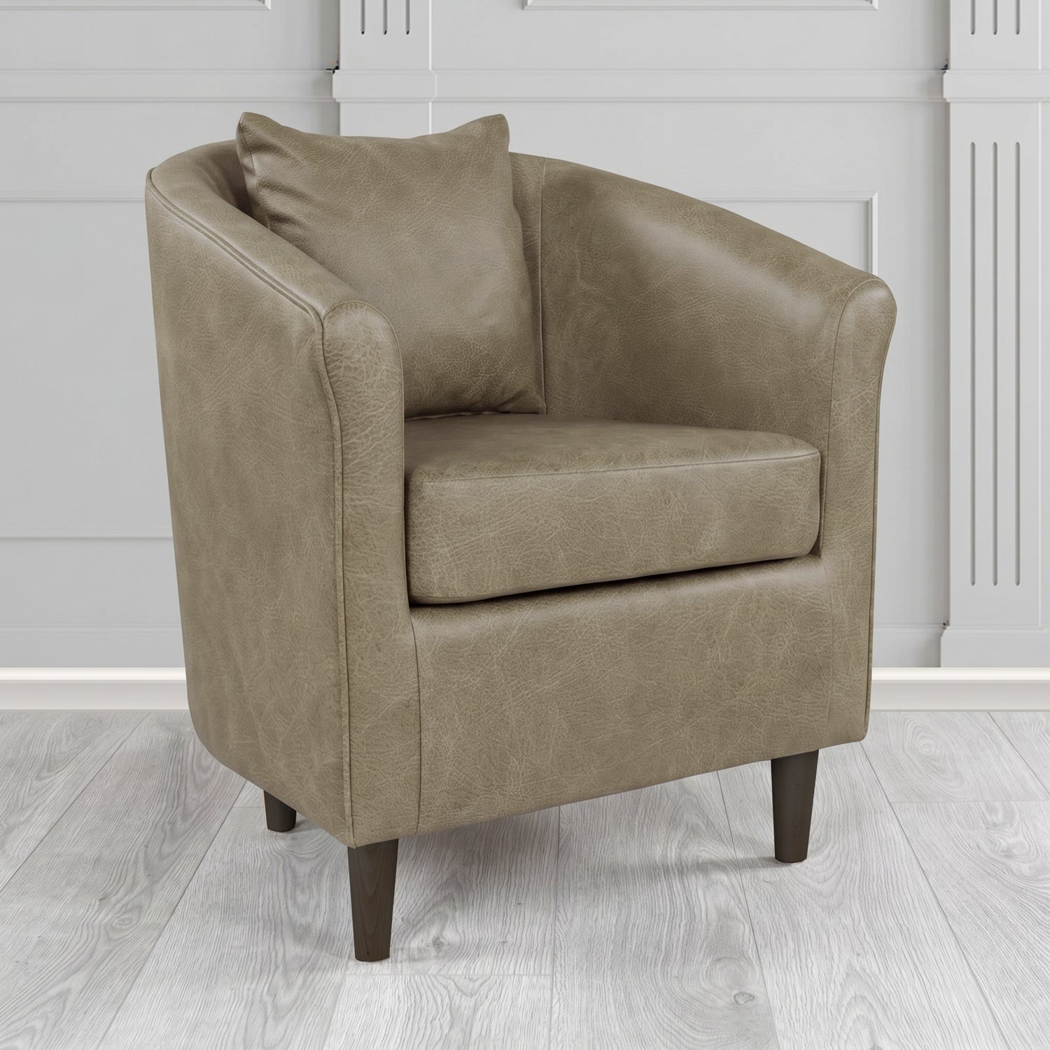 St Tropez Tub Chair in Crest Leather Saloon Semi-Aniline Crib 5 Genuine Leather with Scatter Cushion