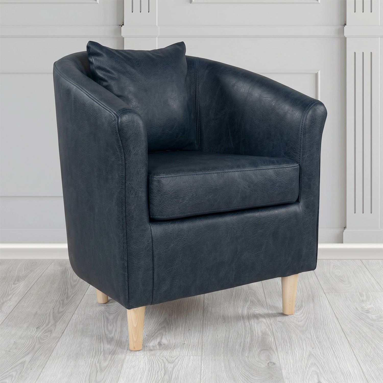 St Tropez Tub Chair in Crest Leather Saloon Semi-Aniline Crib 5 Genuine Leather with Scatter Cushion