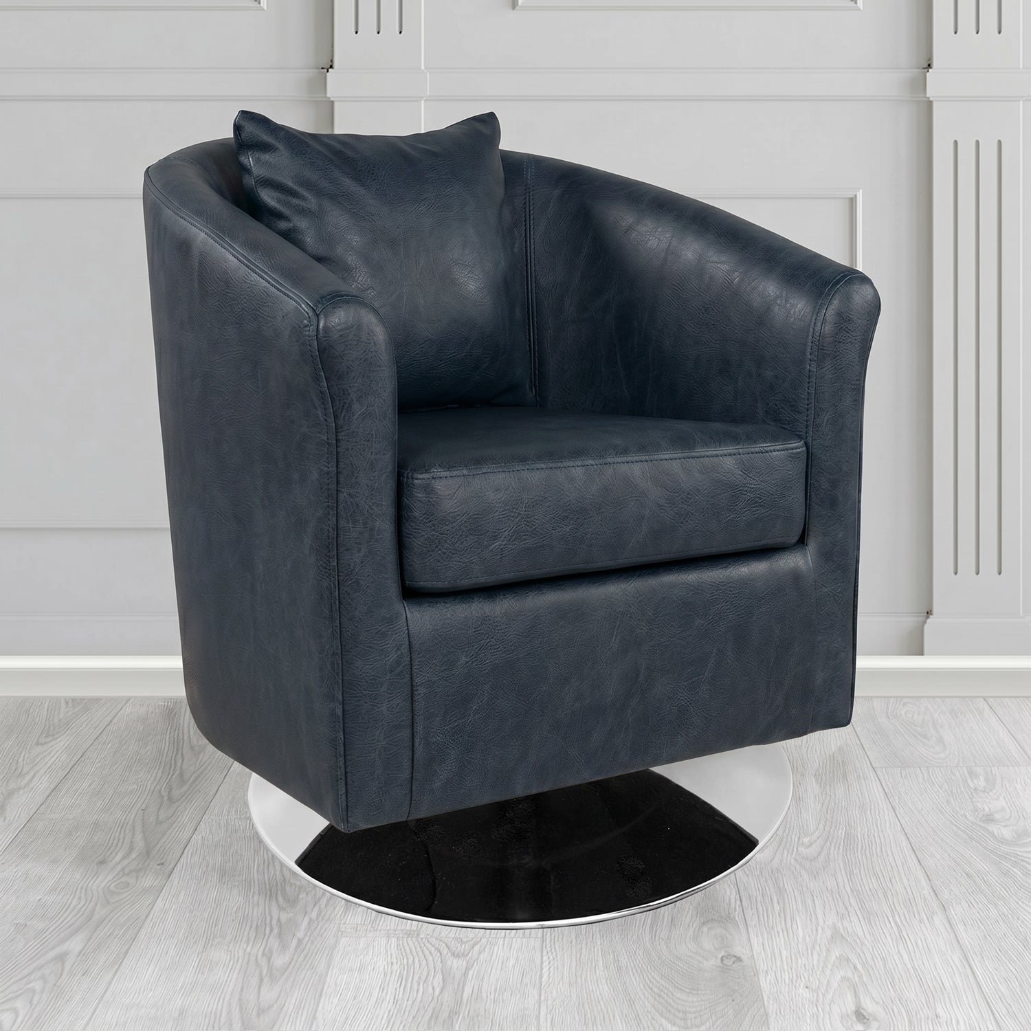 St Tropez Swivel Tub Chair in Crest Leather Saloon Semi-Aniline Crib 5 Genuine Leather with Scatter Cushion