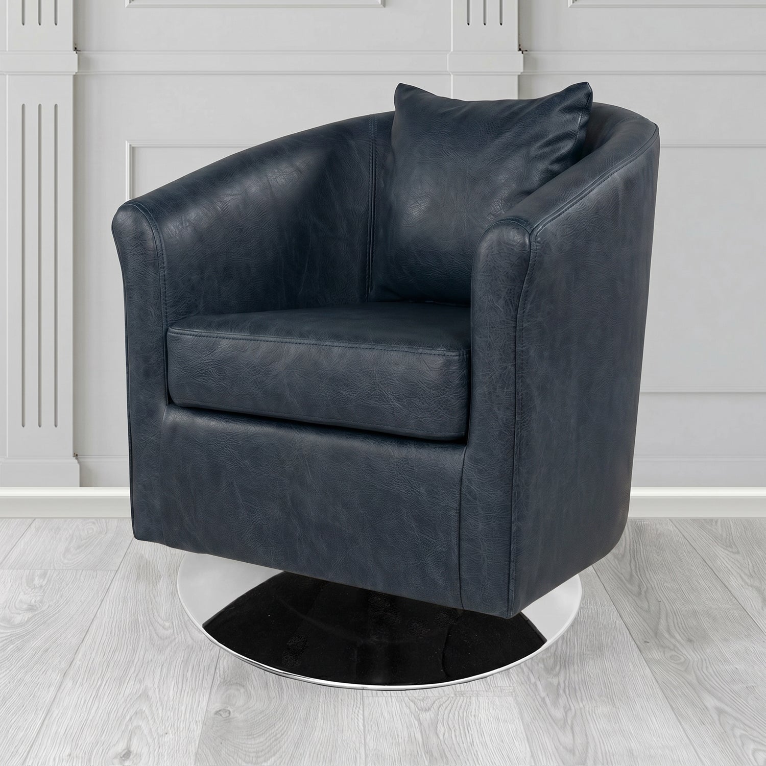 St Tropez Swivel Tub Chair in Crest Leather Saloon Semi-Aniline Crib 5 Genuine Leather with Scatter Cushion