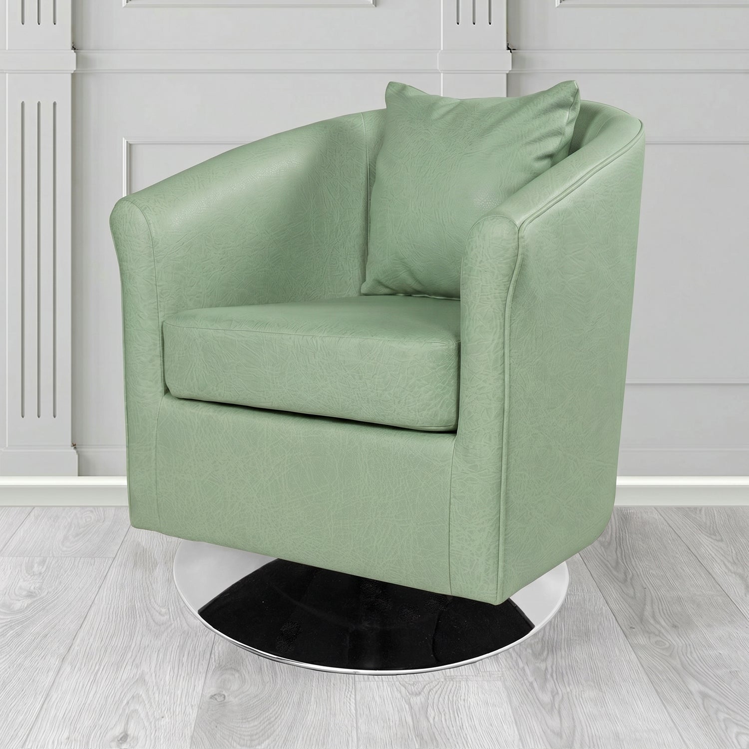 St Tropez Swivel Tub Chair in Crest Leather Saloon Semi-Aniline Crib 5 Genuine Leather with Scatter Cushion