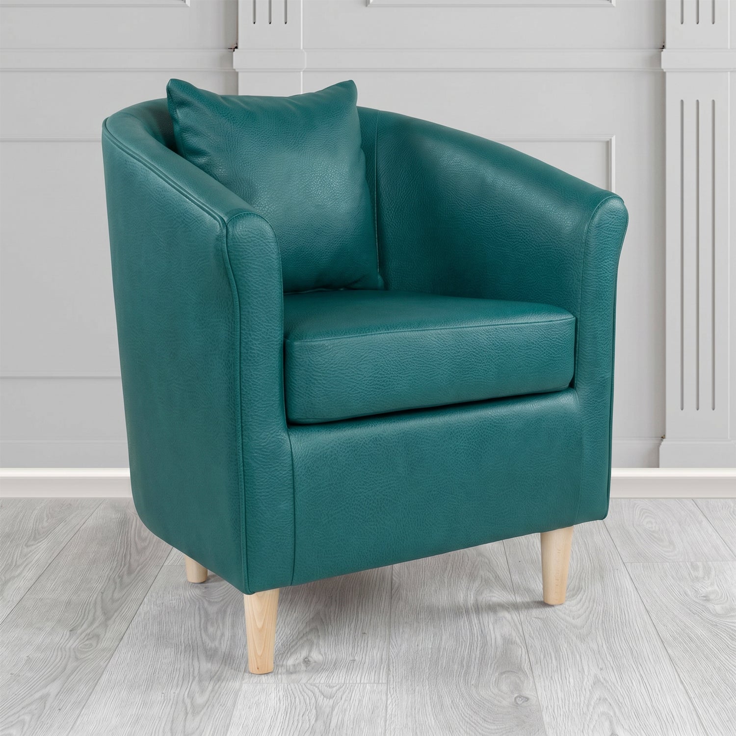 St Tropez Tub Chair in Crest Leather Saloon Semi-Aniline Crib 5 Genuine Leather with Scatter Cushion
