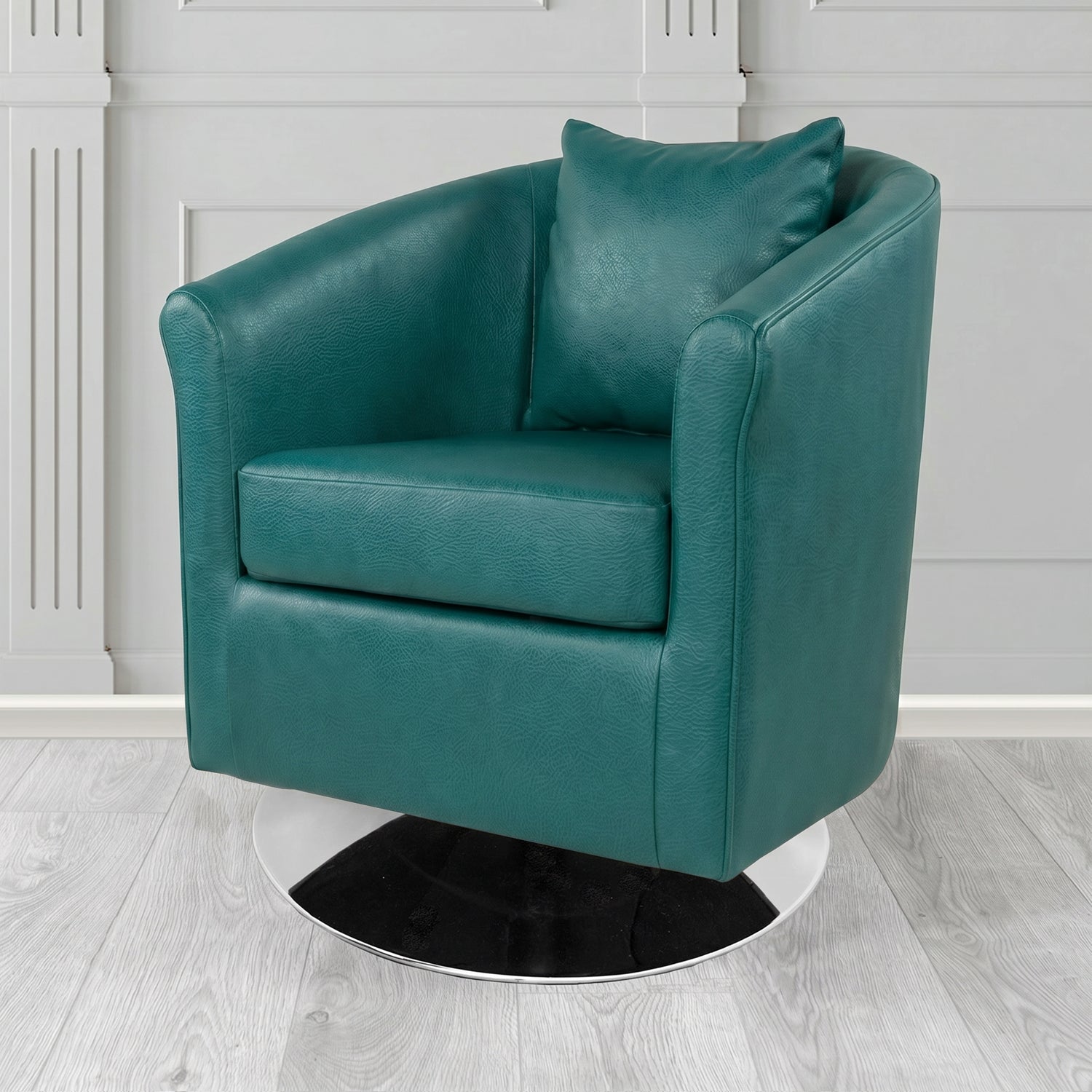 St Tropez Swivel Tub Chair in Crest Leather Saloon Semi-Aniline Crib 5 Genuine Leather with Scatter Cushion