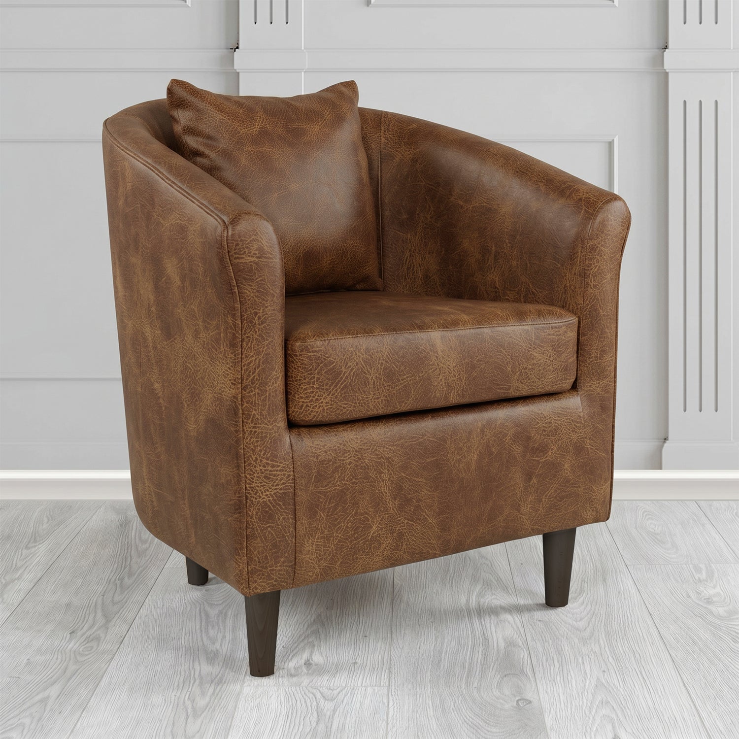 St Tropez Tub Chair in Crest Leather Saloon Semi-Aniline Crib 5 Genuine Leather with Scatter Cushion