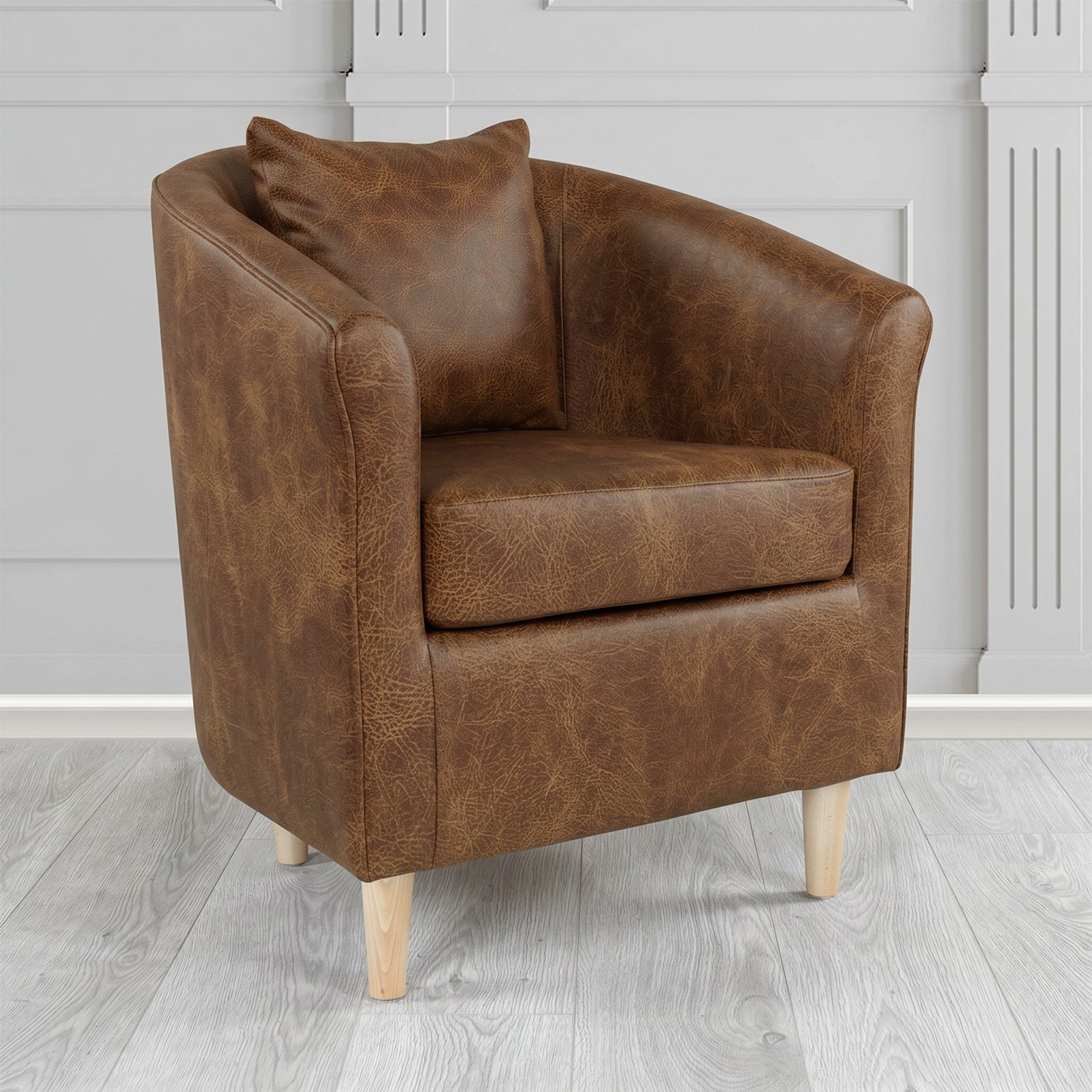 St Tropez Tub Chair in Crest Leather Saloon Semi-Aniline Crib 5 Genuine Leather with Scatter Cushion