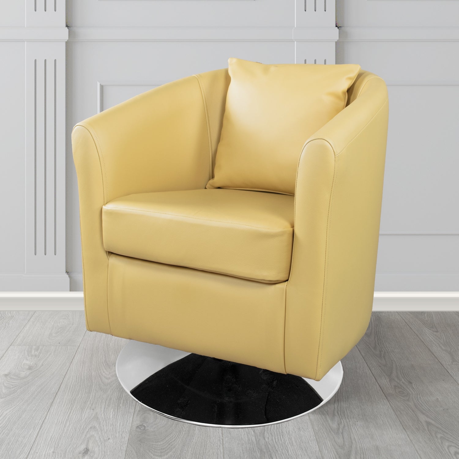 St Tropez Swivel Tub Chair in Shelly Crib 5 Genuine Leather with Scatter Cushion