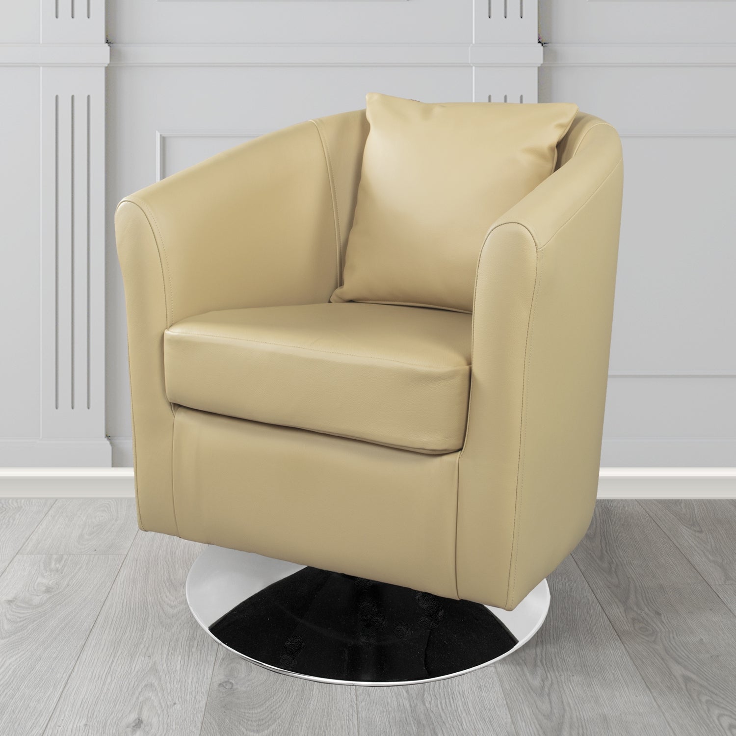 St Tropez Swivel Tub Chair in Shelly Crib 5 Genuine Leather with Scatter Cushion