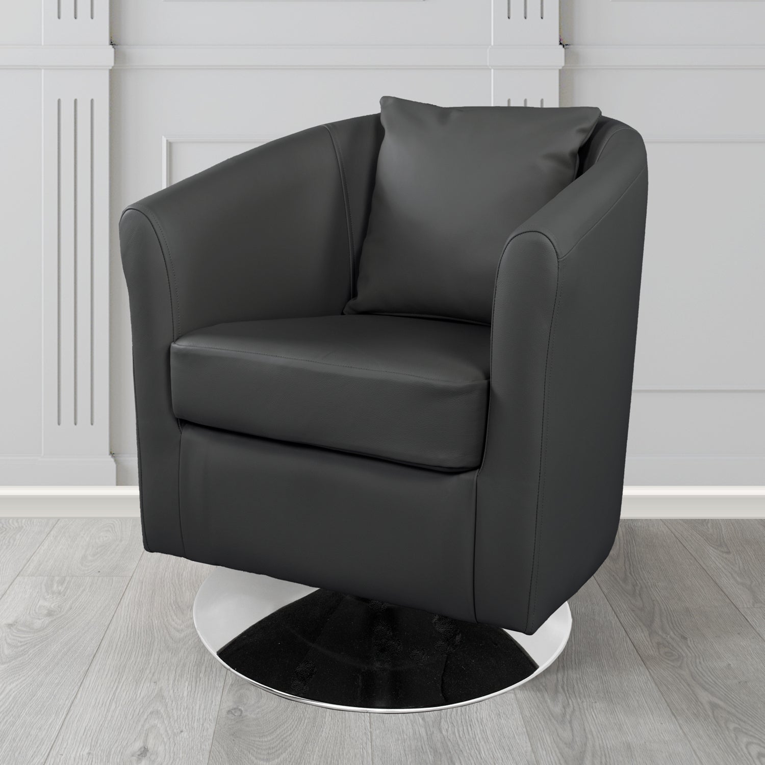 St Tropez Swivel Tub Chair in Shelly Crib 5 Genuine Leather with Scatter Cushion