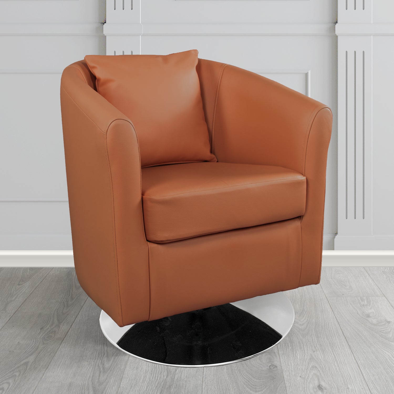 St Tropez Swivel Tub Chair in Shelly Crib 5 Genuine Leather with Scatter Cushion