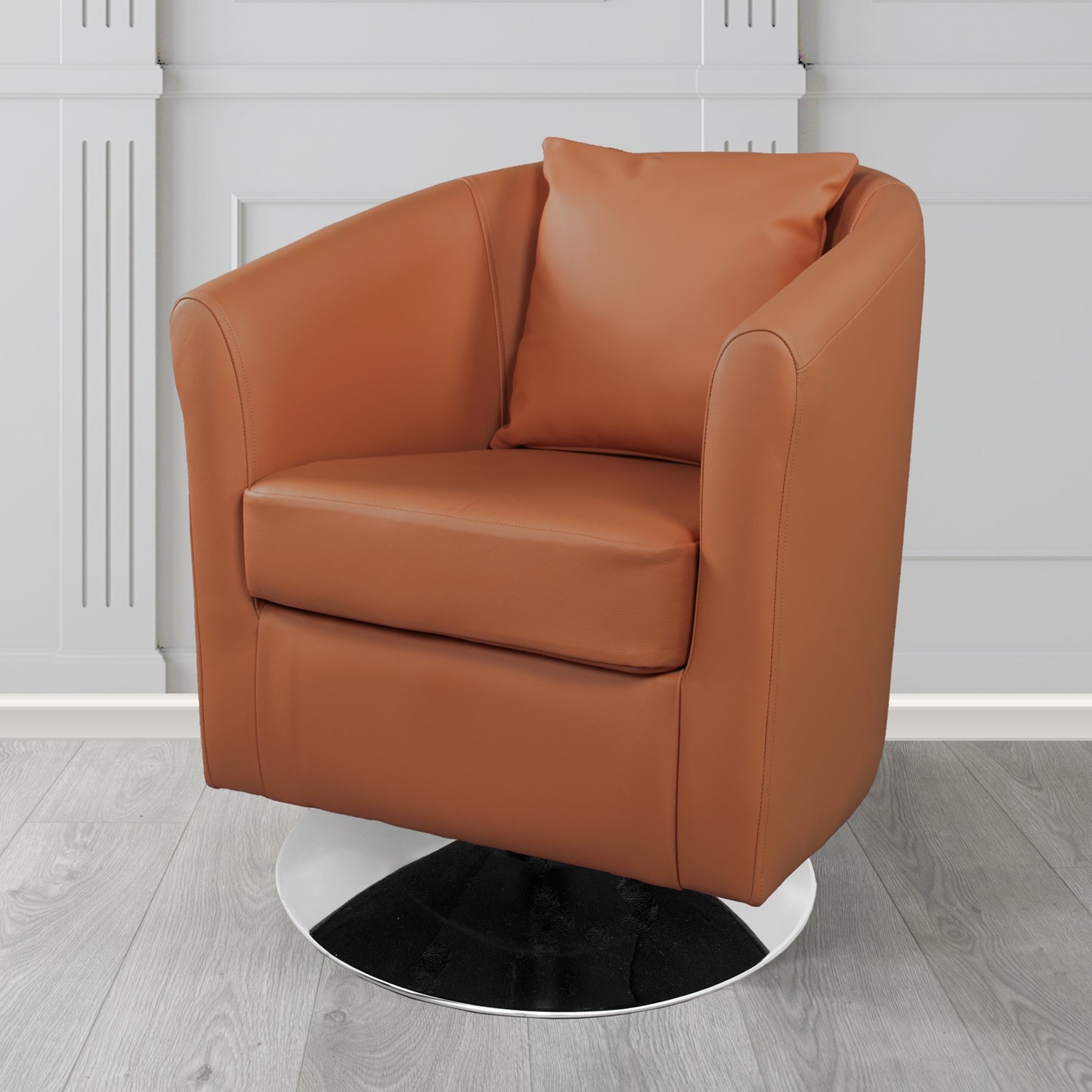 St Tropez Swivel Tub Chair in Shelly Crib 5 Genuine Leather with Scatter Cushion
