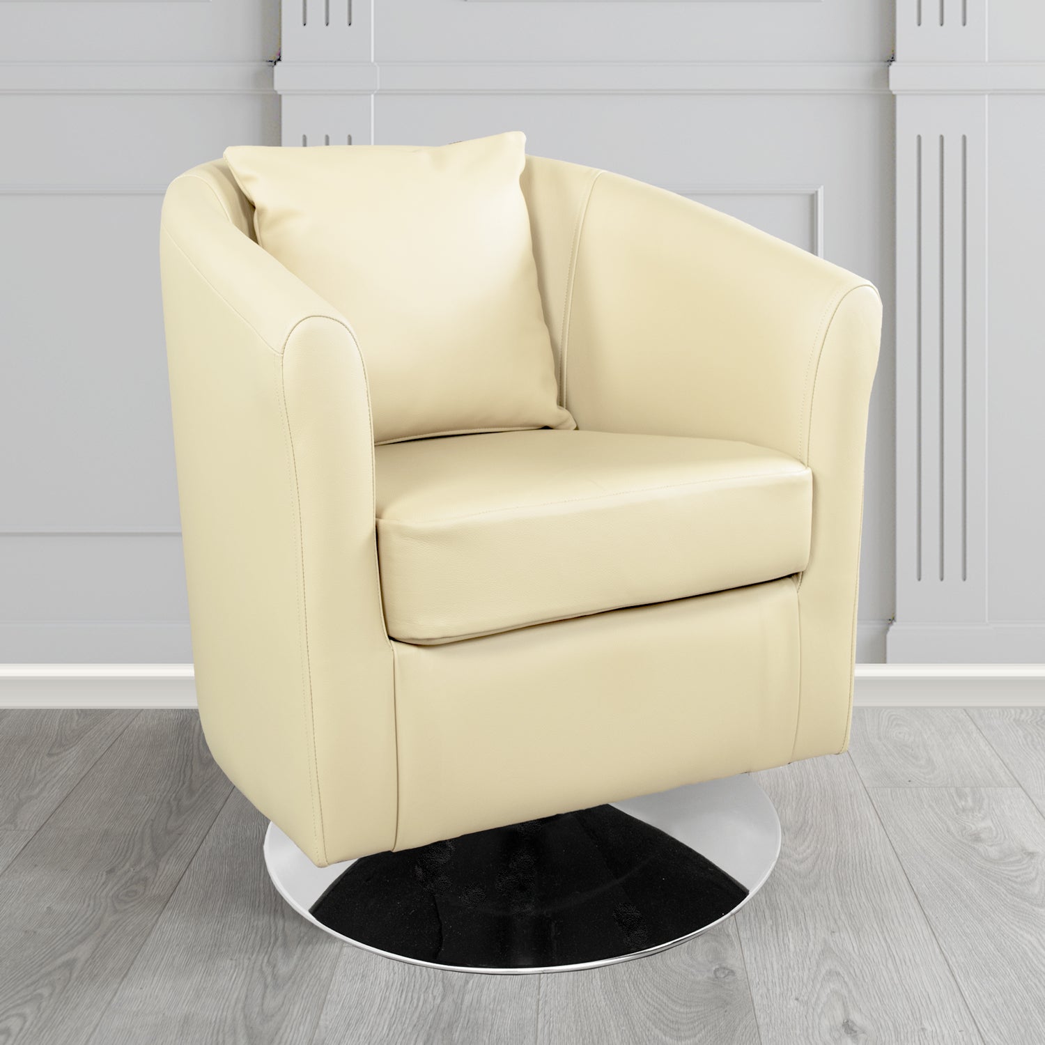 St Tropez Swivel Tub Chair in Shelly Crib 5 Genuine Leather with Scatter Cushion