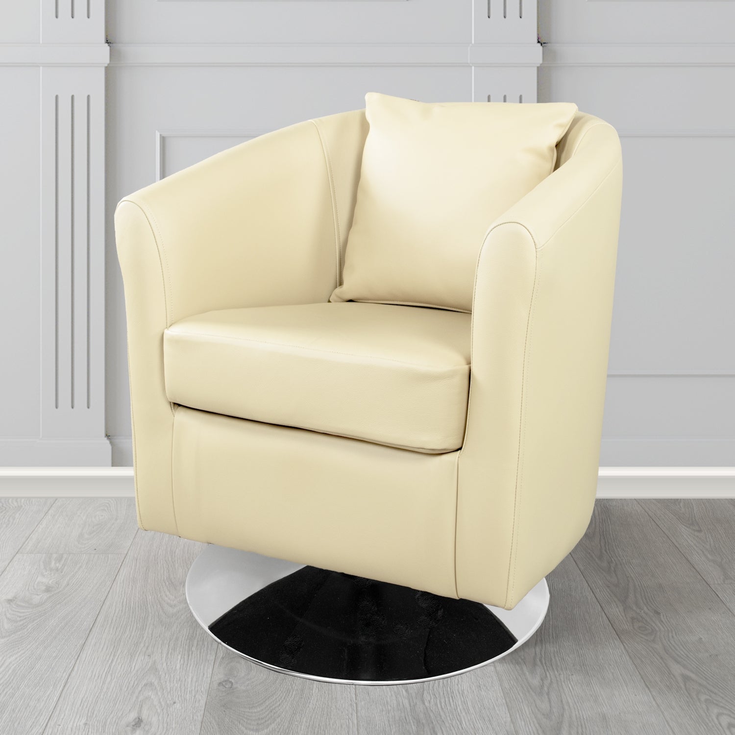 St Tropez Swivel Tub Chair in Shelly Crib 5 Genuine Leather with Scatter Cushion