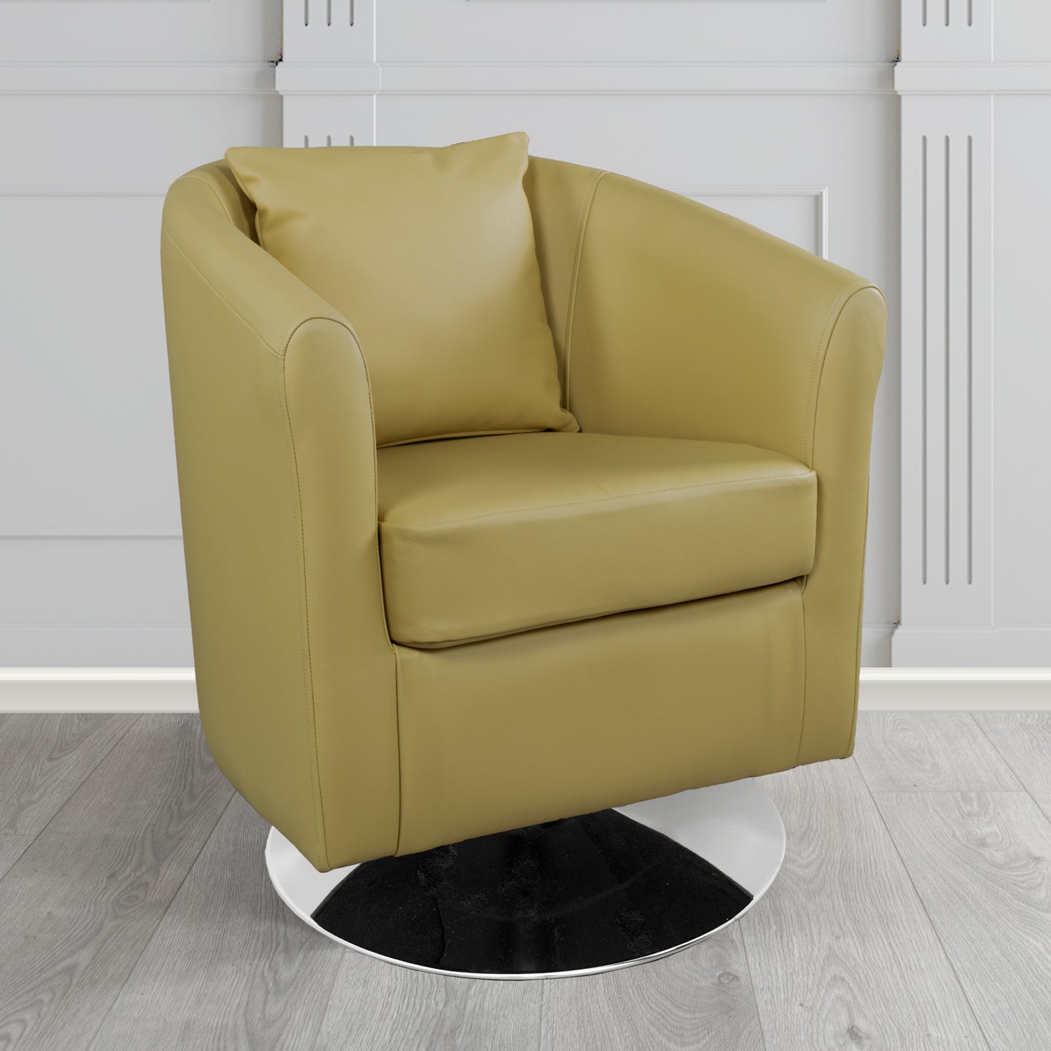 St Tropez Swivel Tub Chair in Shelly Crib 5 Genuine Leather with Scatter Cushion