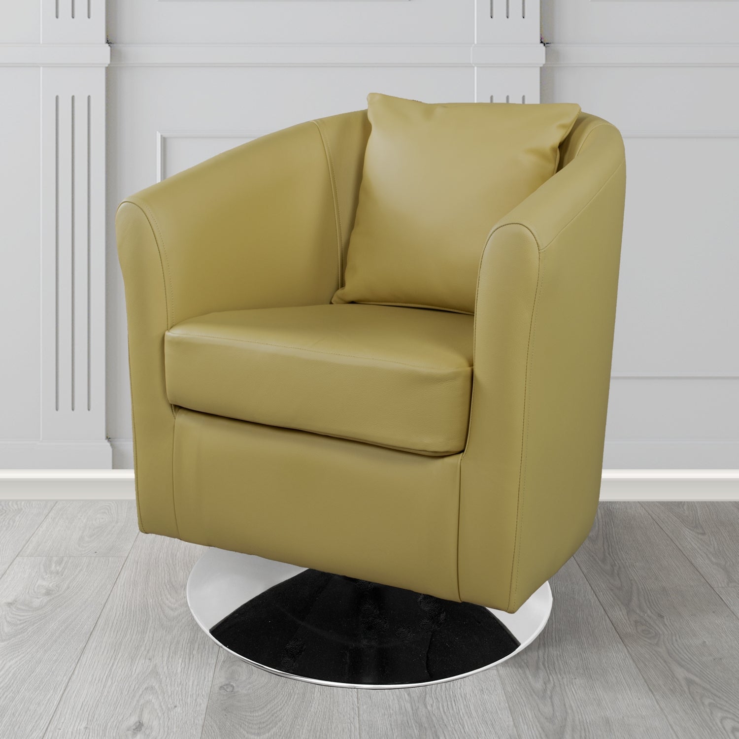 St Tropez Swivel Tub Chair in Shelly Crib 5 Genuine Leather with Scatter Cushion