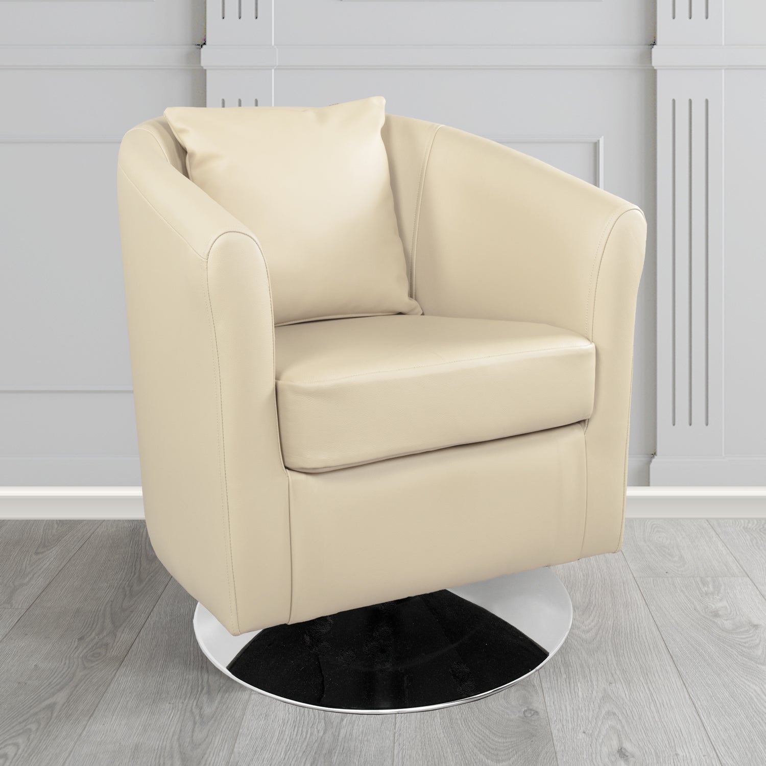 St Tropez Swivel Tub Chair in Shelly Crib 5 Genuine Leather with Scatter Cushion