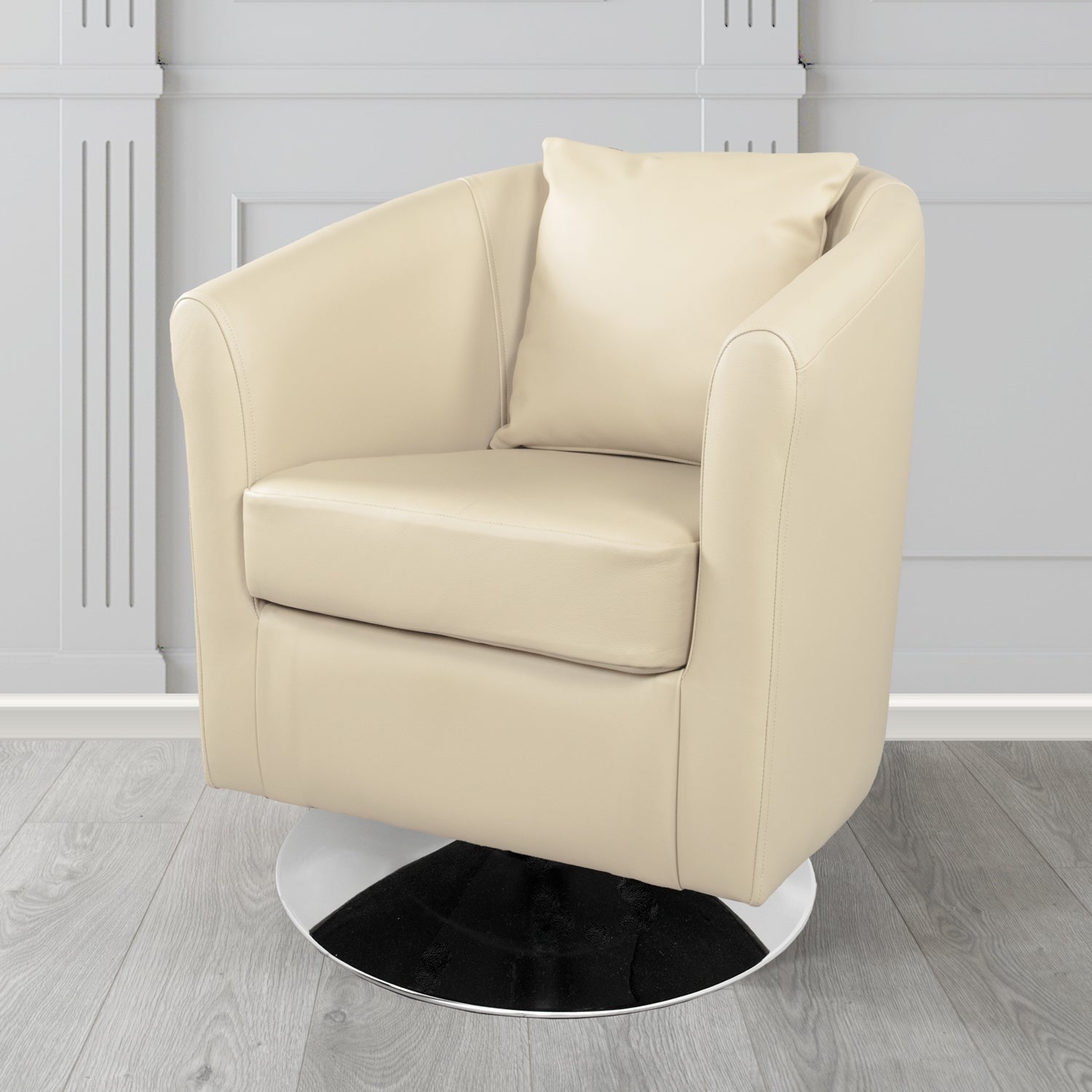 St Tropez Swivel Tub Chair in Shelly Crib 5 Genuine Leather with Scatter Cushion