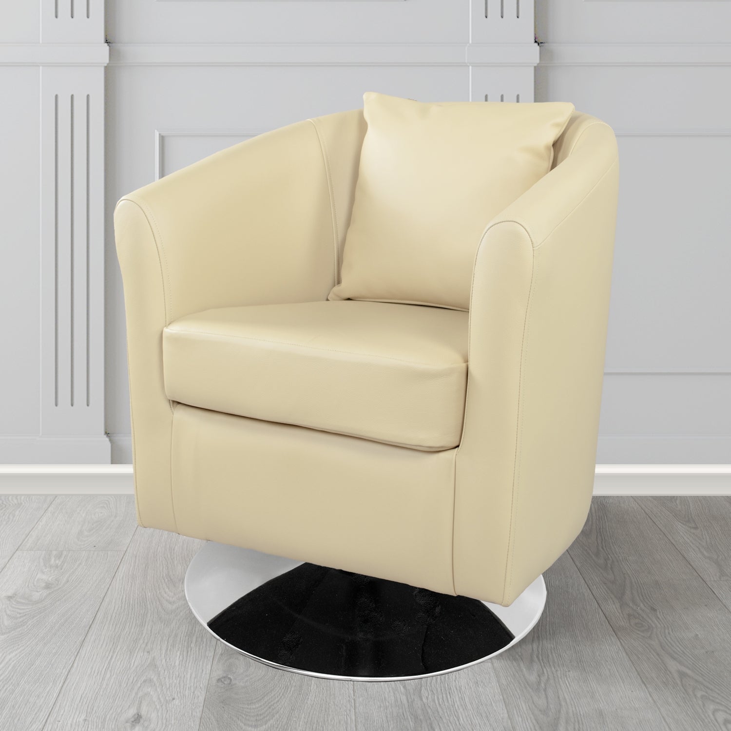 St Tropez Swivel Tub Chair in Shelly Crib 5 Genuine Leather with Scatter Cushion