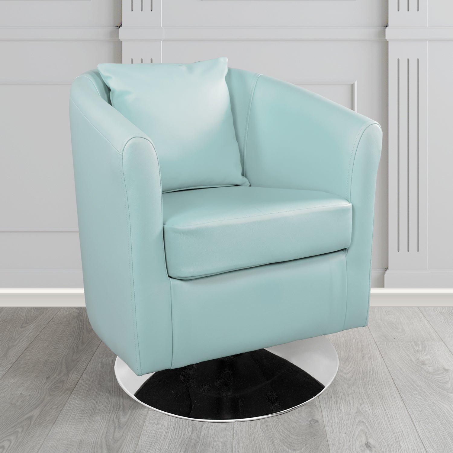 St Tropez Swivel Tub Chair in Shelly Crib 5 Genuine Leather with Scatter Cushion