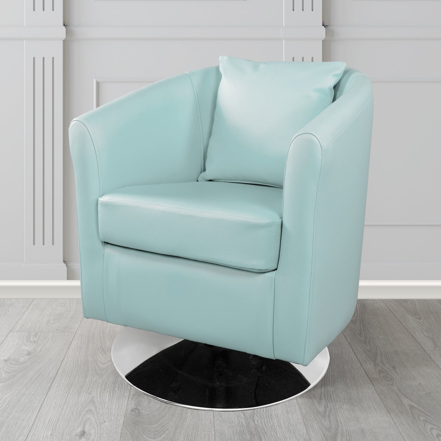 St Tropez Swivel Tub Chair in Shelly Crib 5 Genuine Leather with Scatter Cushion