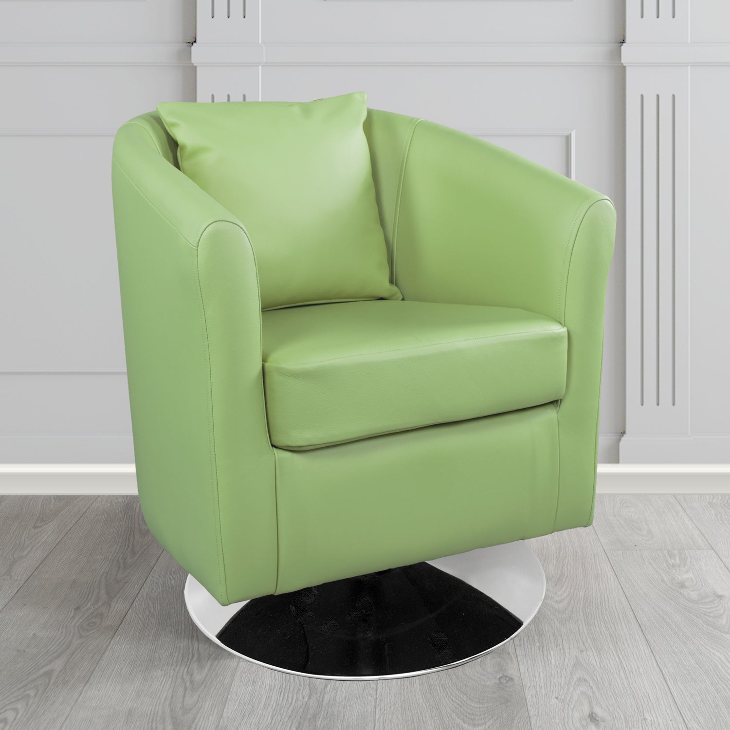 St Tropez Swivel Tub Chair in Shelly Crib 5 Genuine Leather with Scatter Cushion