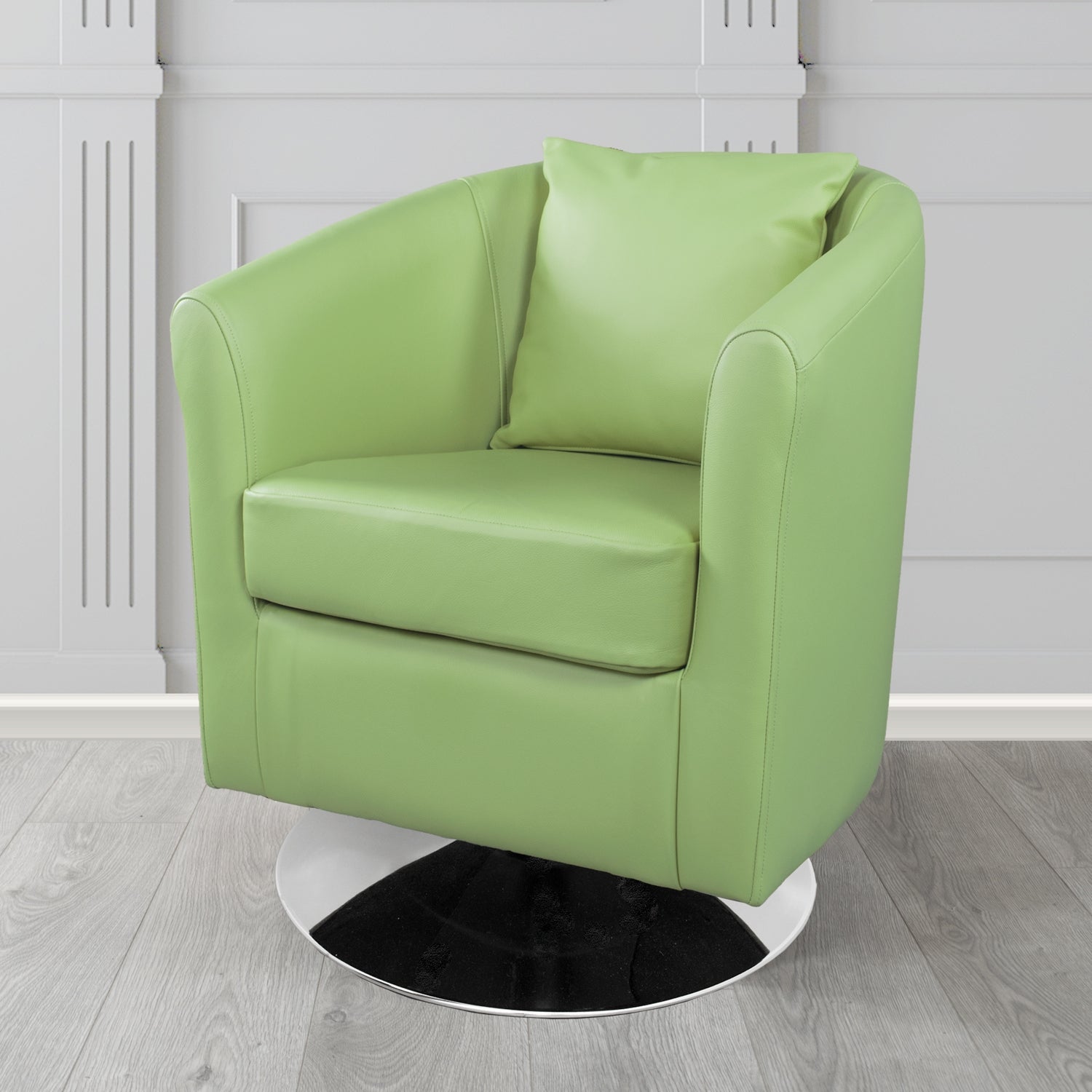 St Tropez Swivel Tub Chair in Shelly Crib 5 Genuine Leather with Scatter Cushion