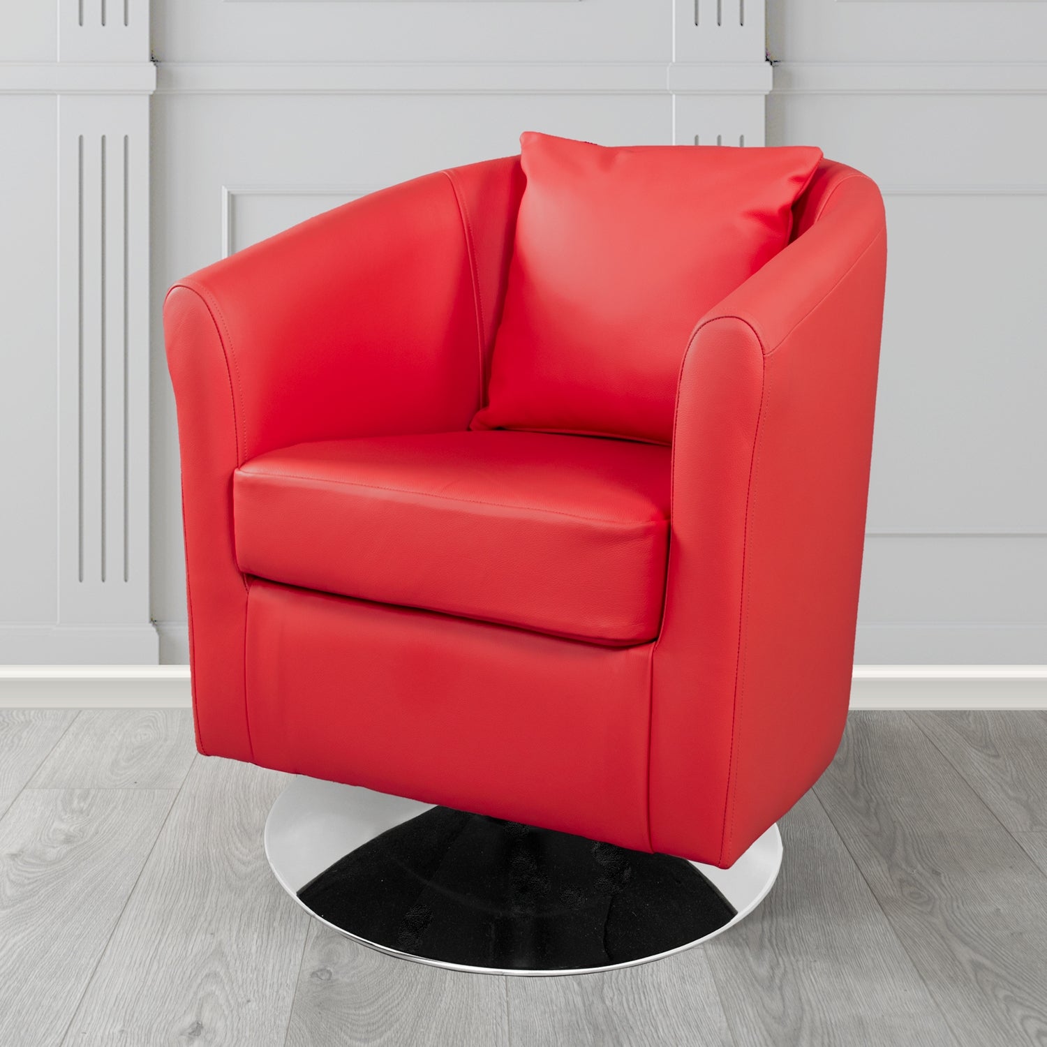 St Tropez Swivel Tub Chair in Shelly Crib 5 Genuine Leather with Scatter Cushion