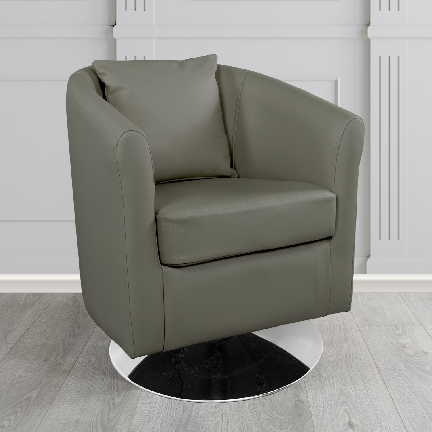 St Tropez Swivel Tub Chair in Shelly Crib 5 Genuine Leather with Scatter Cushion