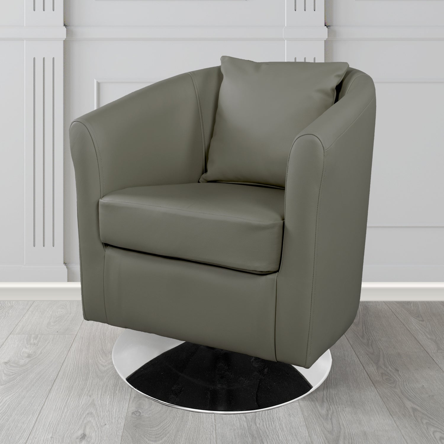 St Tropez Swivel Tub Chair in Shelly Crib 5 Genuine Leather with Scatter Cushion