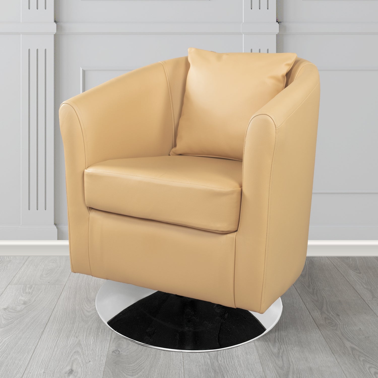 St Tropez Swivel Tub Chair in Shelly Crib 5 Genuine Leather with Scatter Cushion