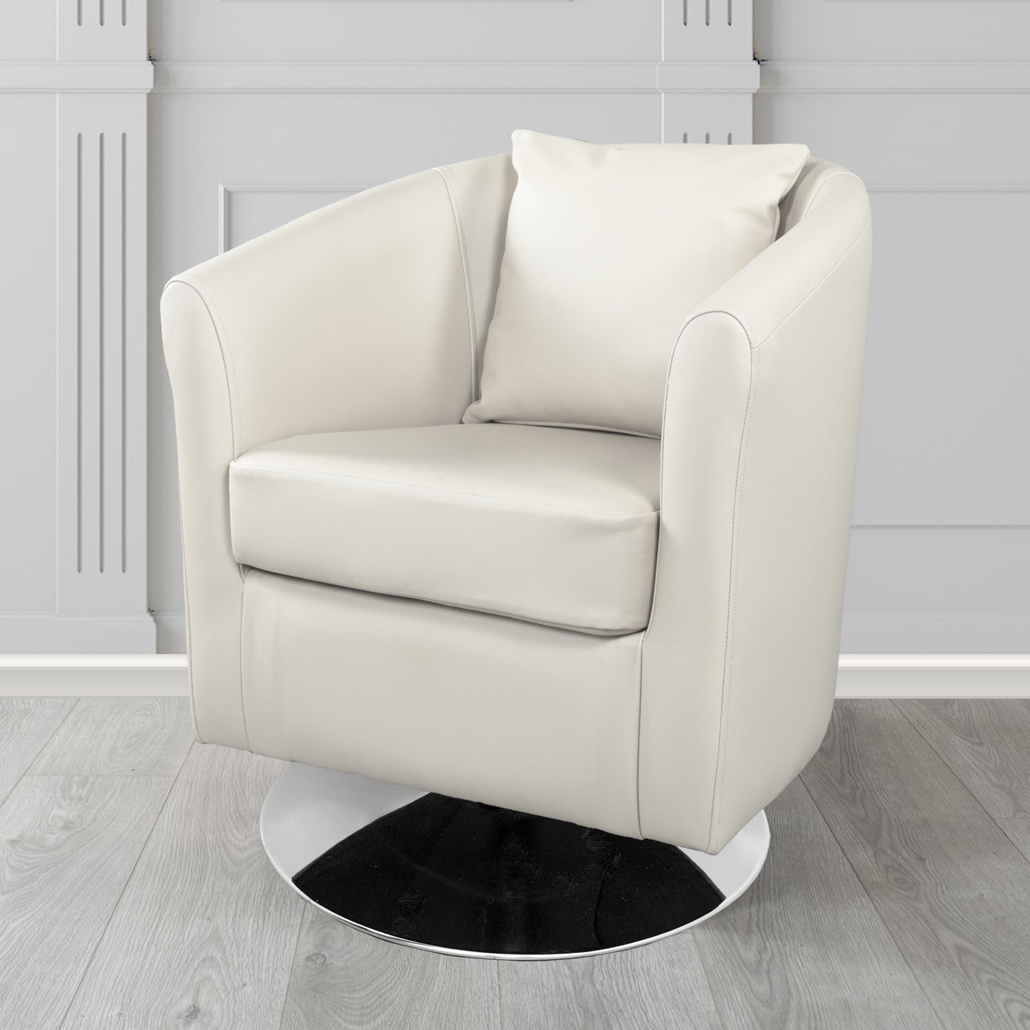 St Tropez Swivel Tub Chair in Shelly Crib 5 Genuine Leather with Scatter Cushion