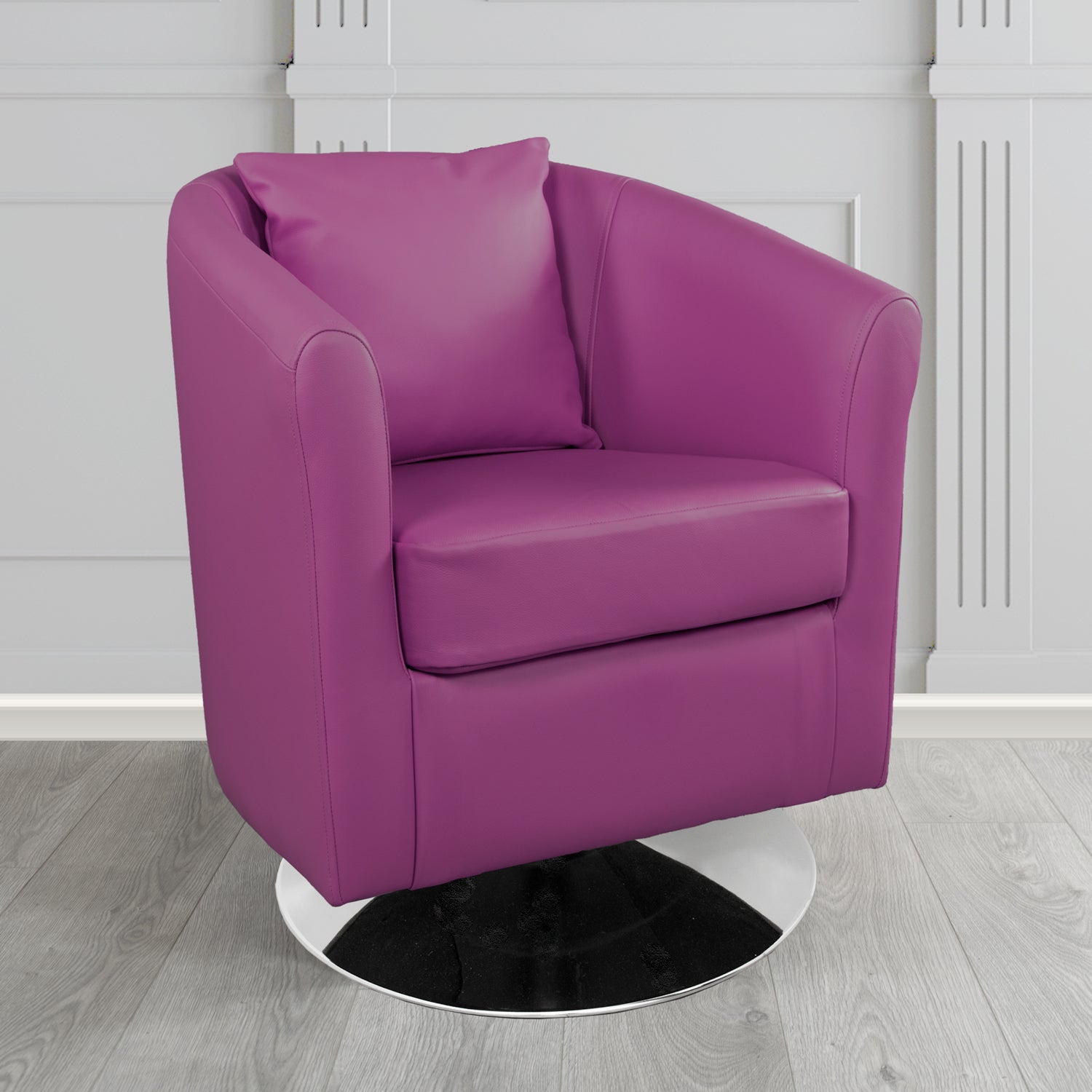 St Tropez Swivel Tub Chair in Shelly Crib 5 Genuine Leather with Scatter Cushion